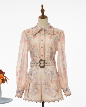 Light luxury vacation pattern tops fashion flowers shirt a set