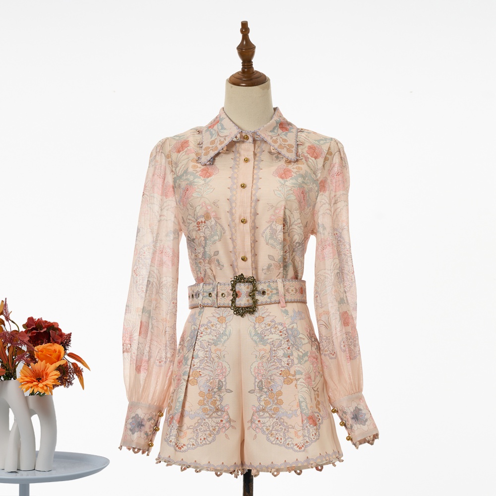 Light luxury vacation pattern tops fashion flowers shirt a set