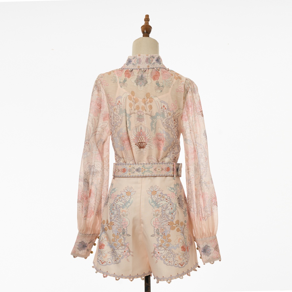 Light luxury vacation pattern tops fashion flowers shirt a set