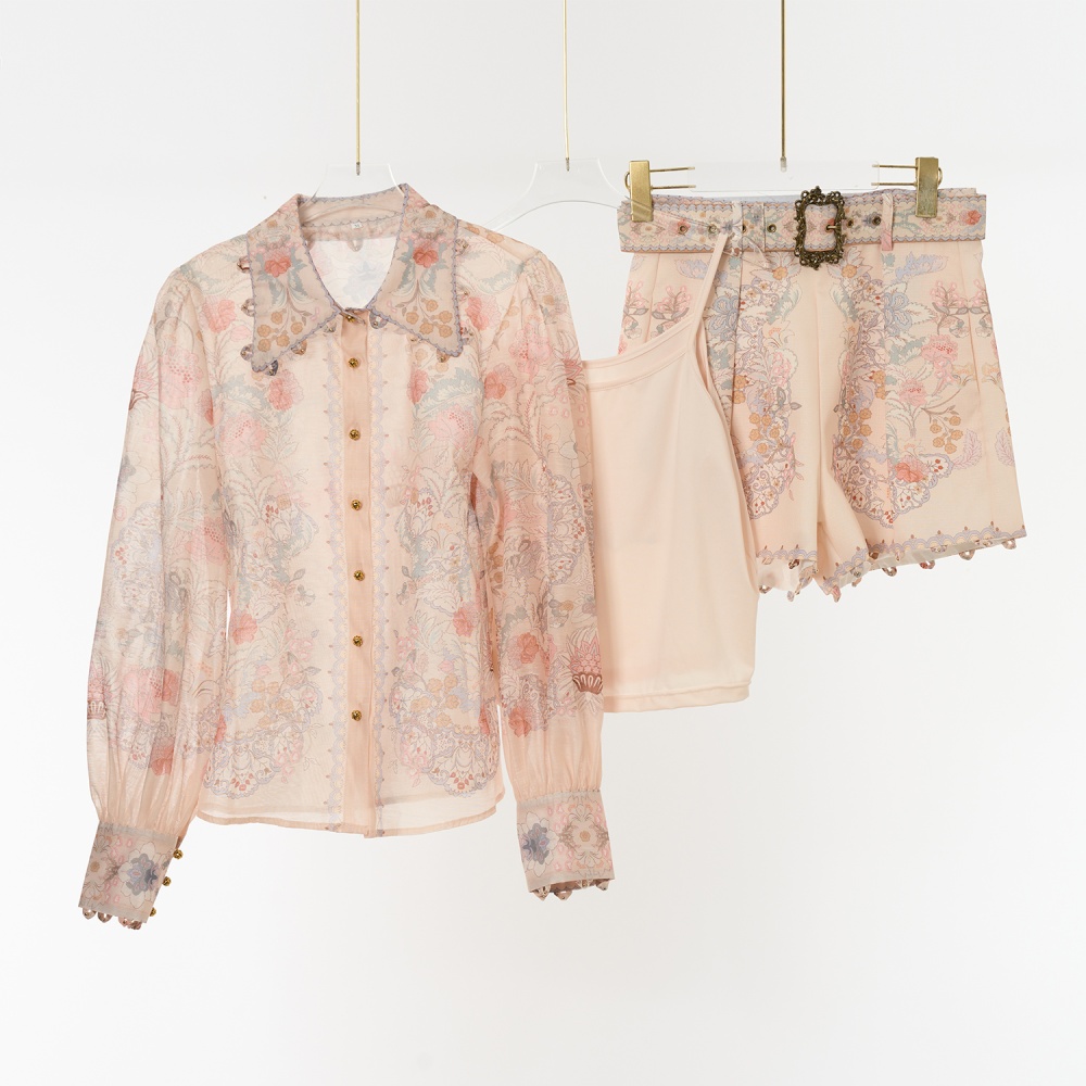Light luxury vacation pattern tops fashion flowers shirt a set