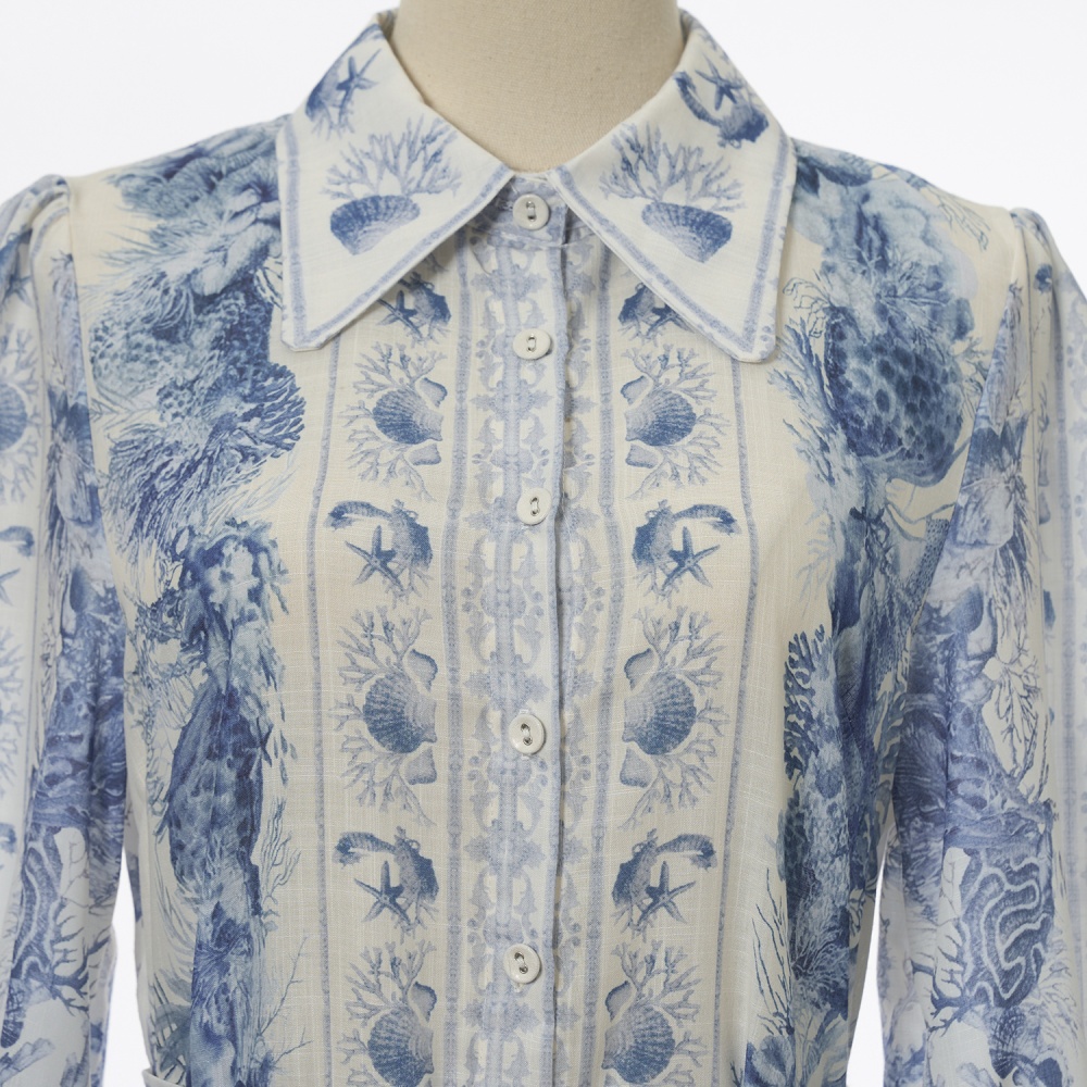 Slim vacation long sleeve shirt long printing skirt a set