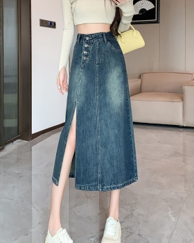Summer retro long skirt denim skirt for women