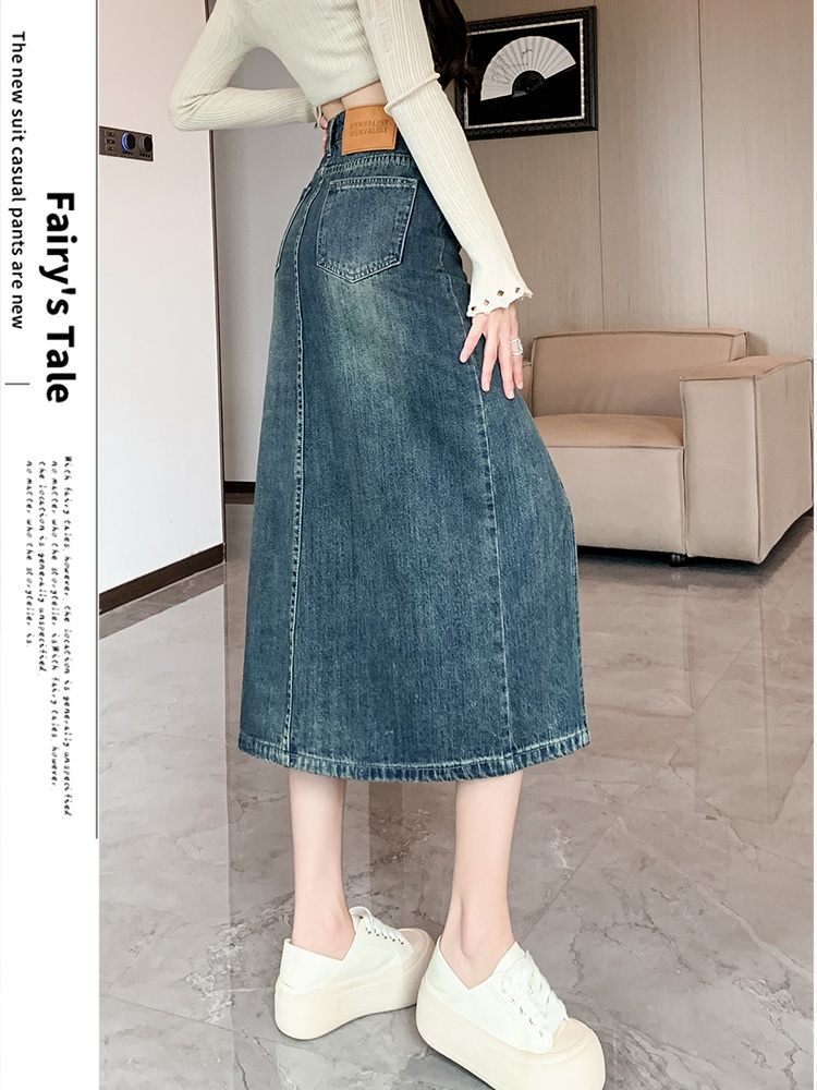 Summer retro long skirt denim skirt for women