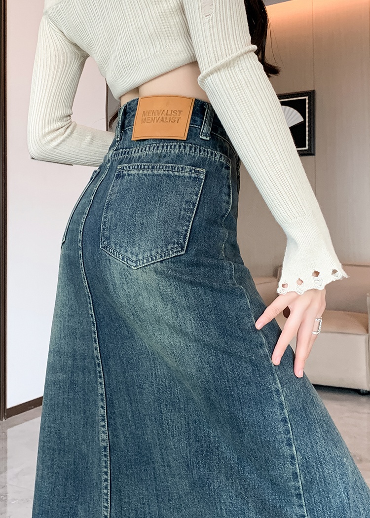 Summer retro long skirt denim skirt for women