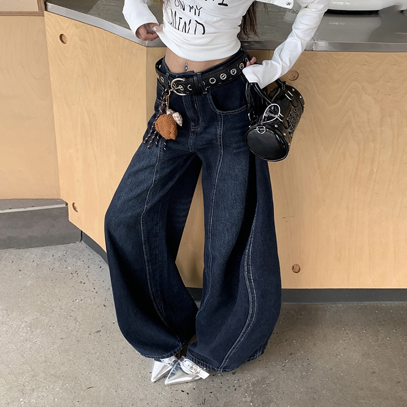 Loose wide leg long pants mopping jeans for women