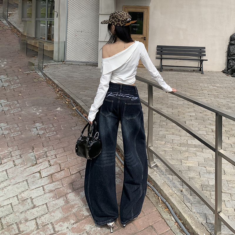 Loose wide leg long pants mopping jeans for women