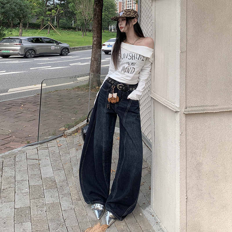 Loose wide leg long pants mopping jeans for women