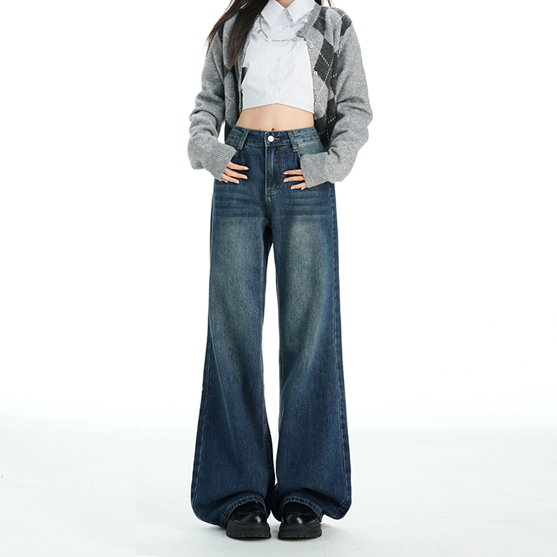 Wide leg loose pants slim micro speaker jeans for women