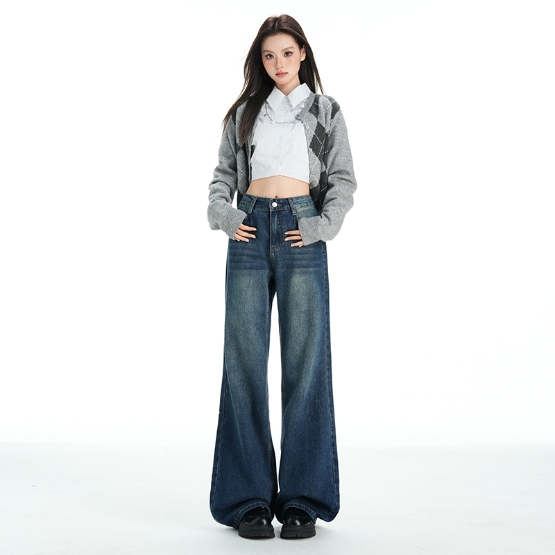 Wide leg loose pants slim micro speaker jeans for women