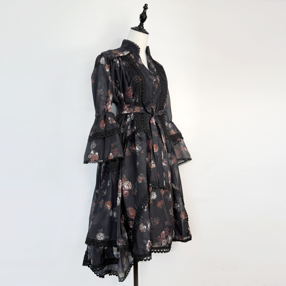 Lace pinched waist frenum dress sexy slim retro T-back