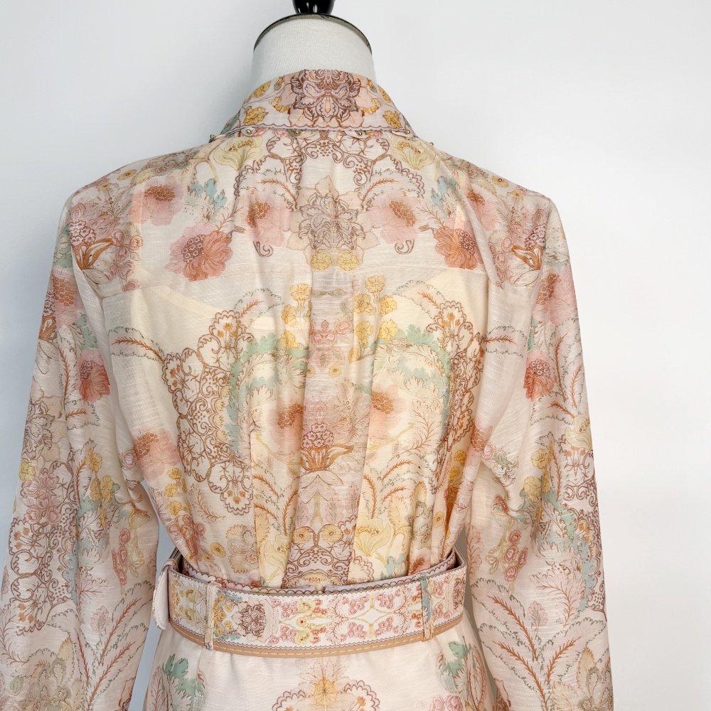 Printing short belt beading wide leg shirt a set