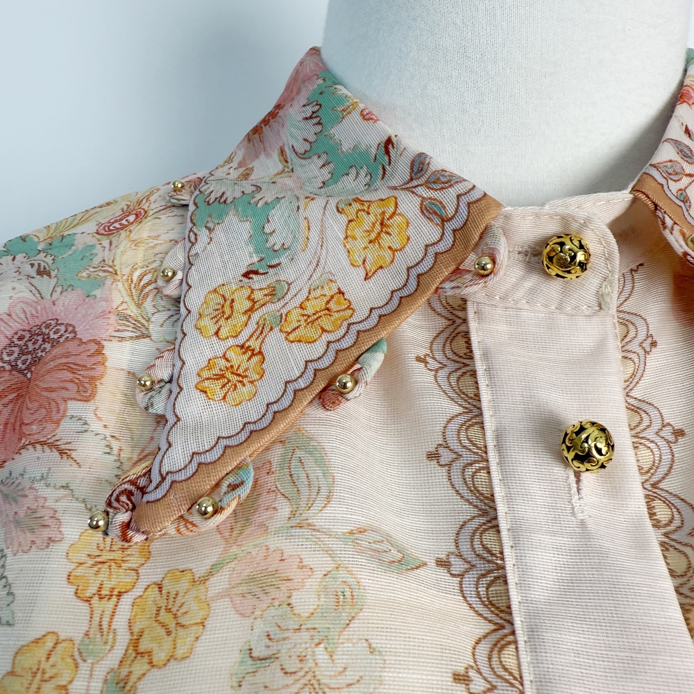 Printing short belt beading wide leg shirt a set