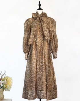 Printing refinement dress long sleeve long dress