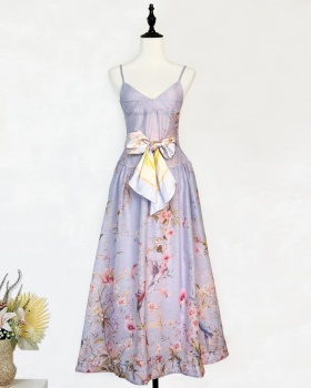 High waist strap dress streamer long dress