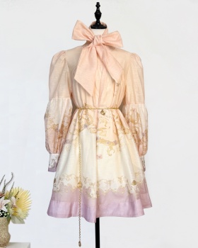 Bubble France style court style lantern sleeve dress