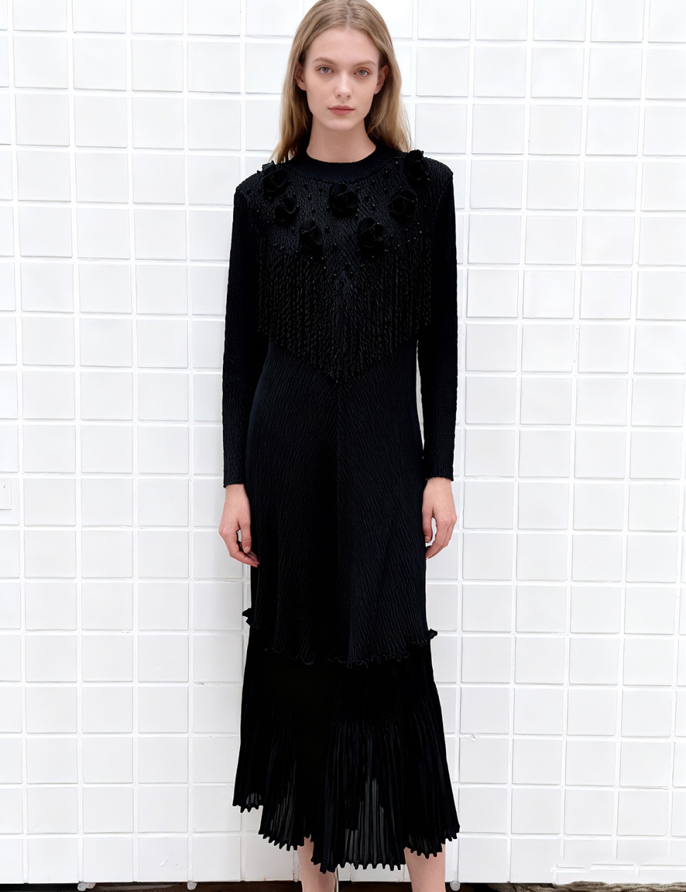 European style fold flowers decoration dress for women