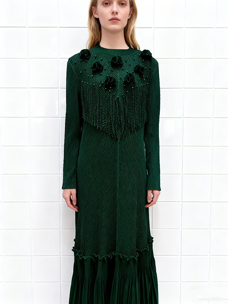 European style fold flowers decoration dress for women