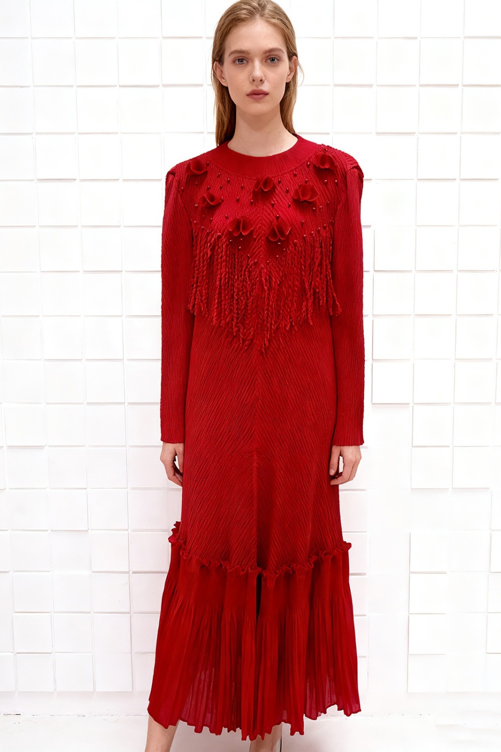 European style fold flowers decoration dress for women