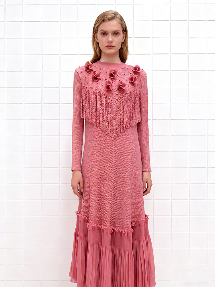 European style fold flowers decoration dress for women