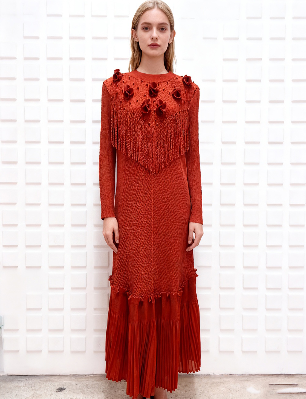 European style fold flowers decoration dress for women