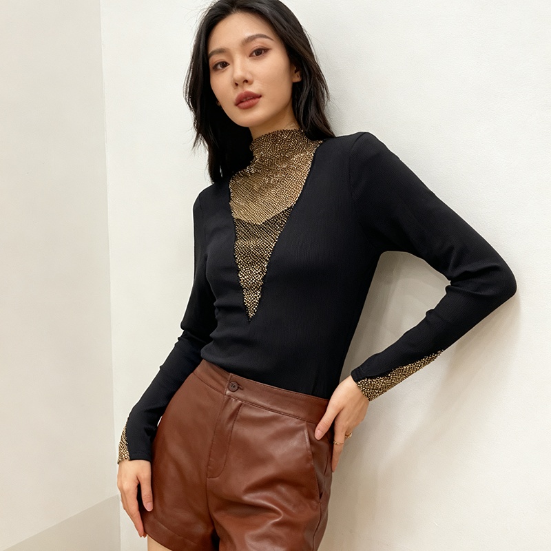 Rhinestone V-neck small shirt light luxury thermal tops