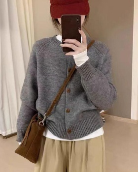Wool knitted coat long sleeve round neck tops for women