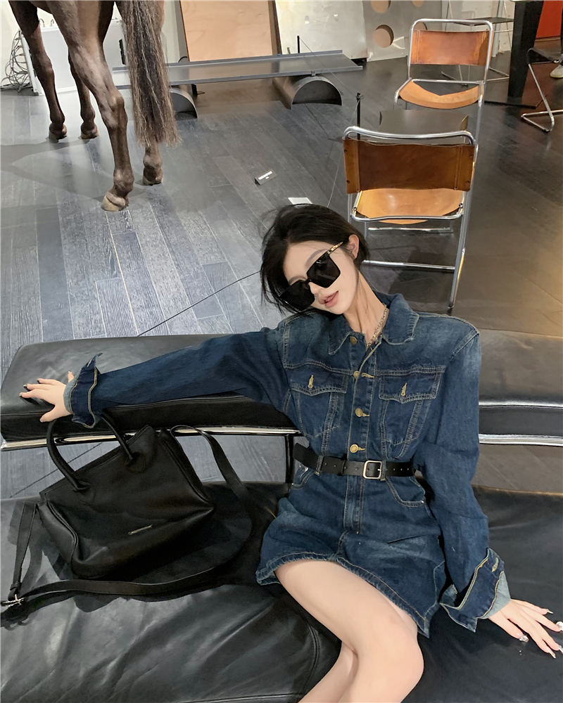 Denim temperament dress slim T-back for women