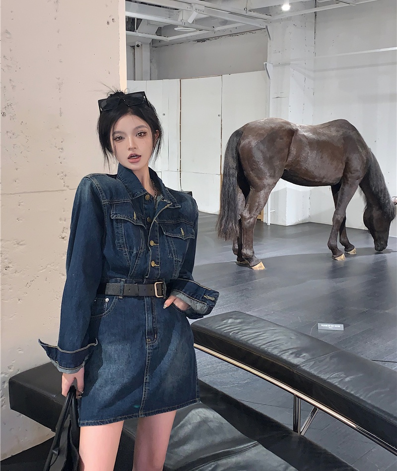 Denim temperament dress slim T-back for women