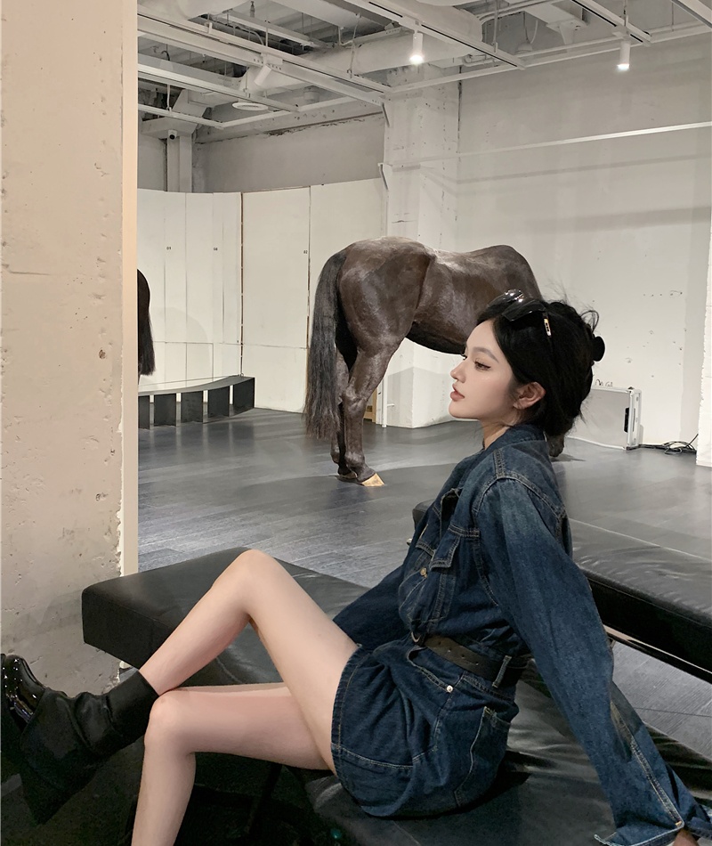 Denim temperament dress slim T-back for women