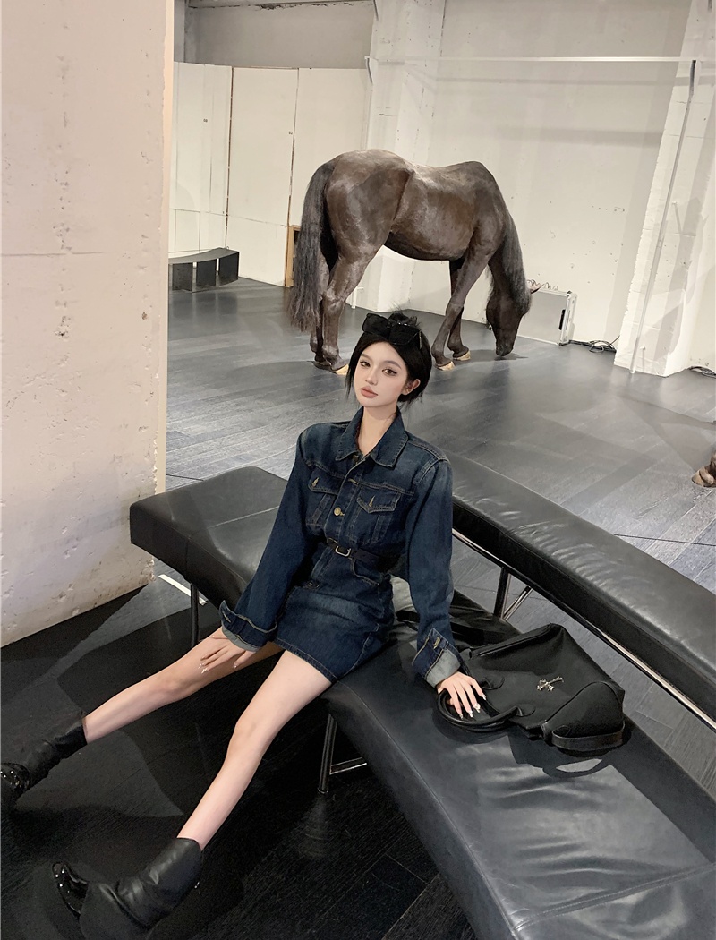 Denim temperament dress slim T-back for women