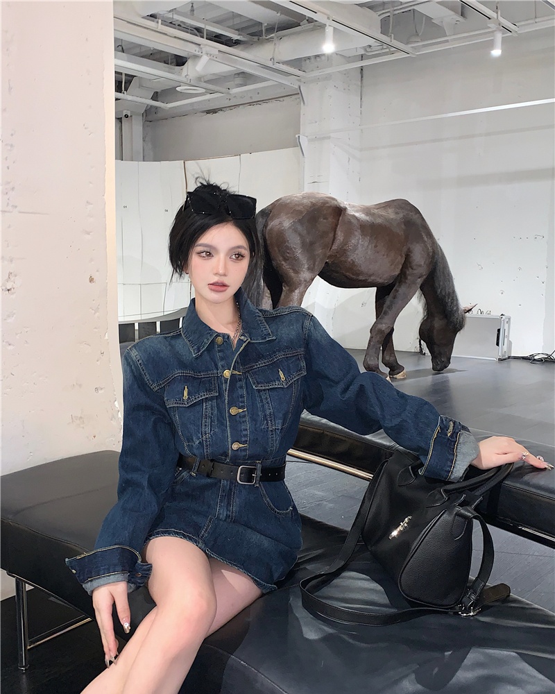 Denim temperament dress slim T-back for women