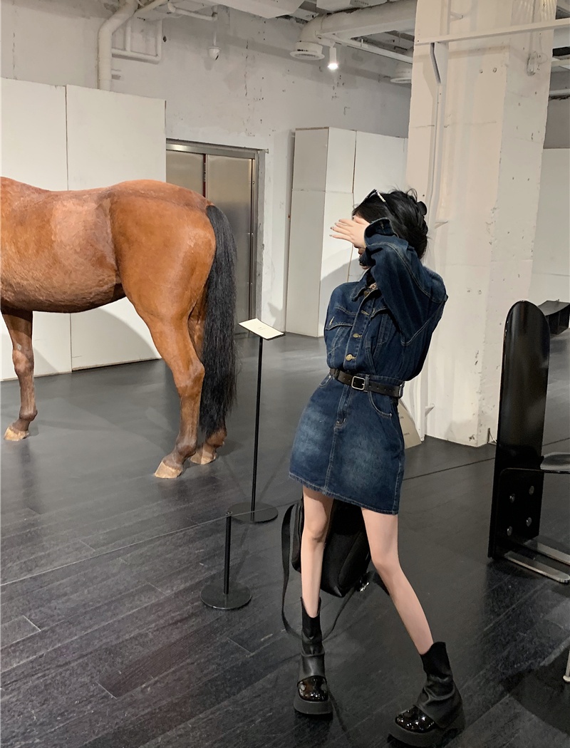 Denim temperament dress slim T-back for women