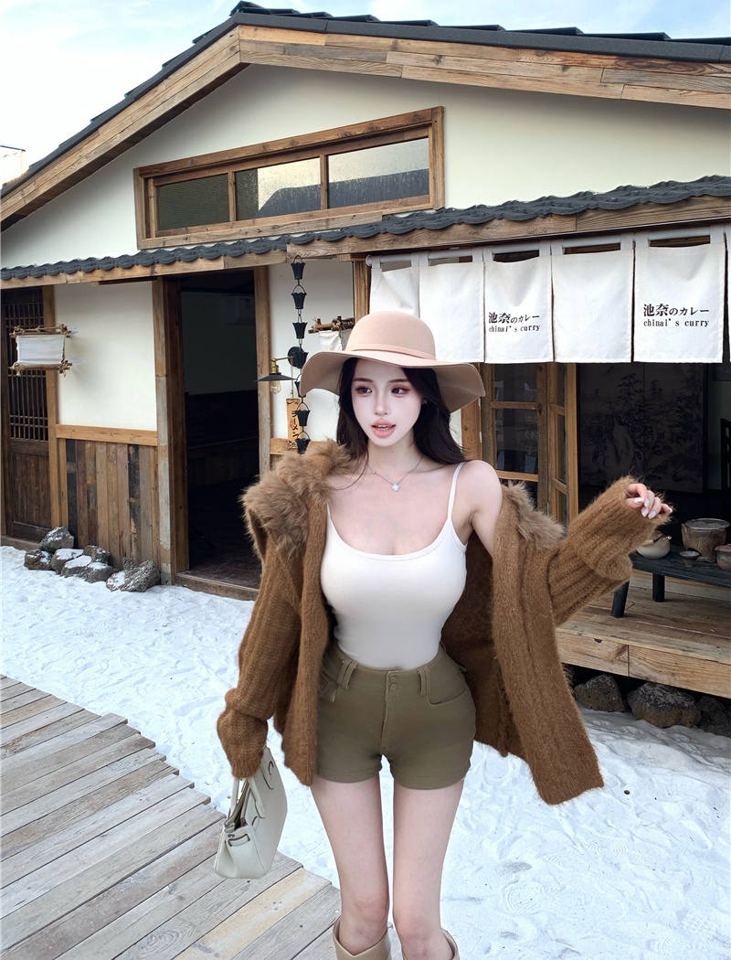 Elmo knitted coat navy collar sweater