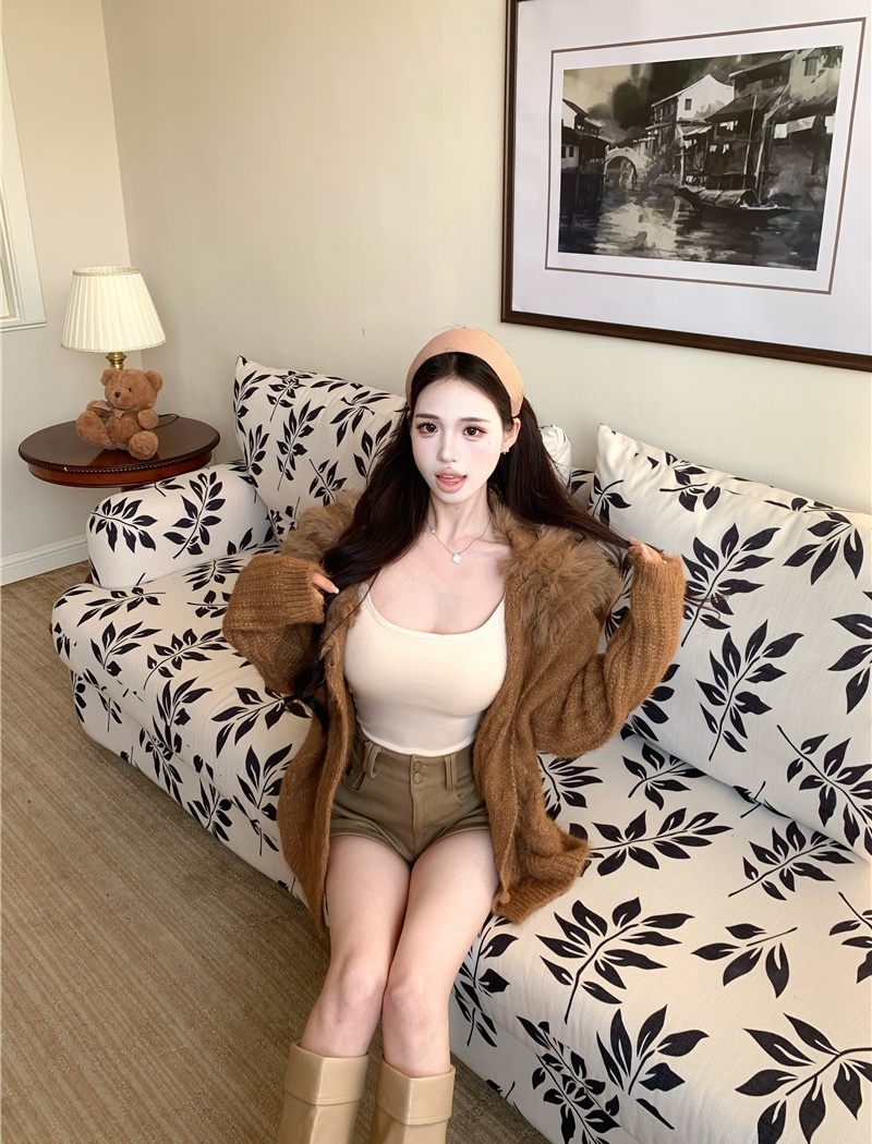 Elmo knitted coat navy collar sweater