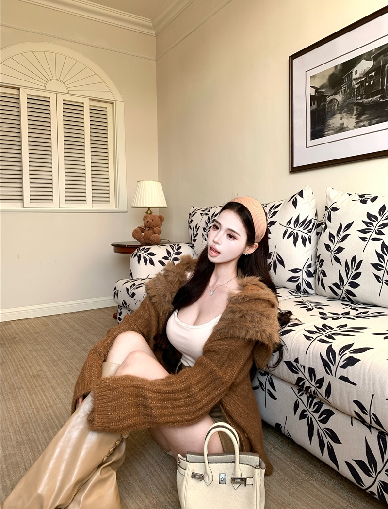 Elmo knitted coat navy collar sweater