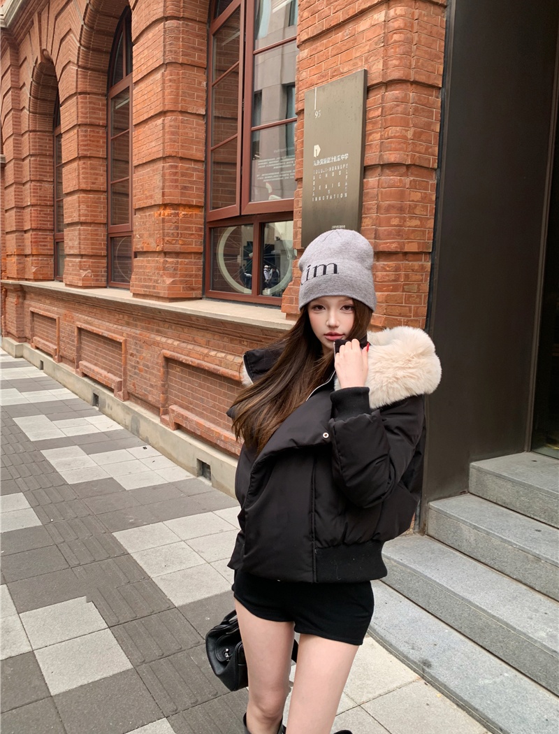 Fur collar couples coat all-match American style cotton coat