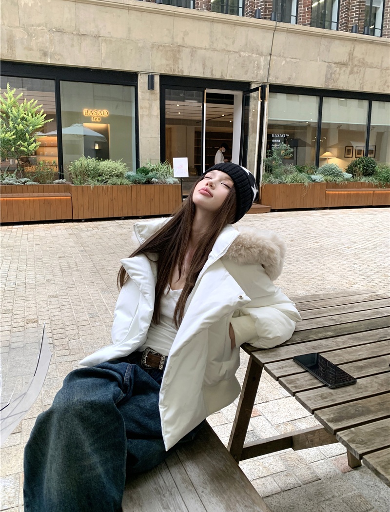 Fur collar couples coat all-match American style cotton coat