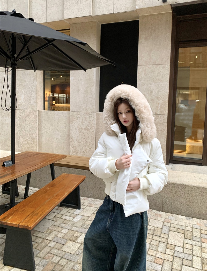Fur collar couples coat all-match American style cotton coat
