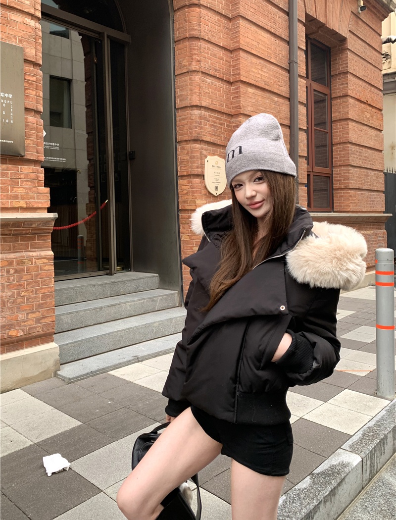 Fur collar couples coat all-match American style cotton coat
