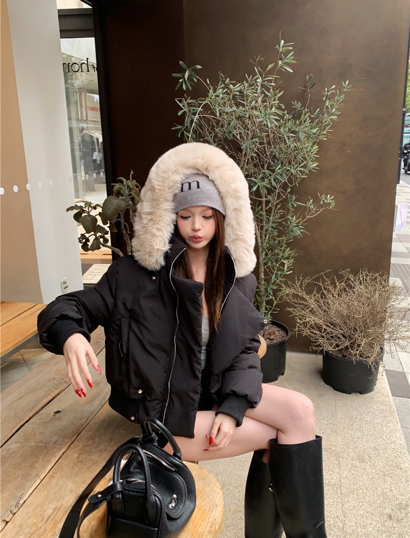 Fur collar couples coat all-match American style cotton coat