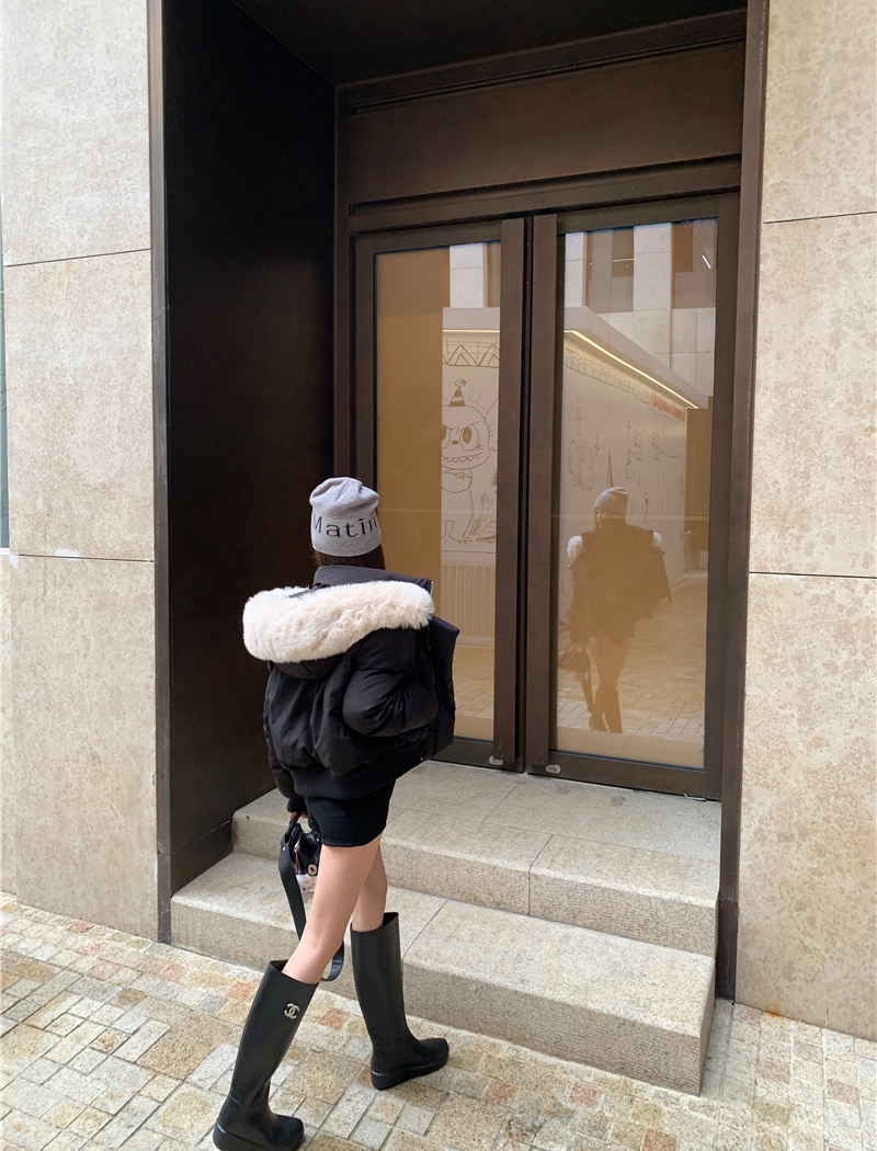 Fur collar couples coat all-match American style cotton coat