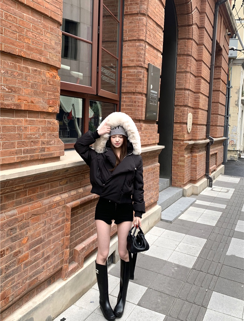 Fur collar couples coat all-match American style cotton coat