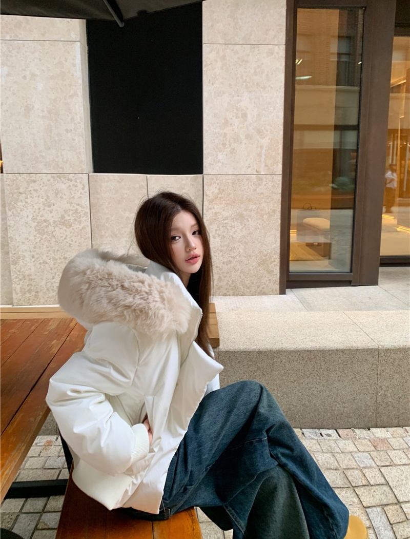 Fur collar couples coat all-match American style cotton coat