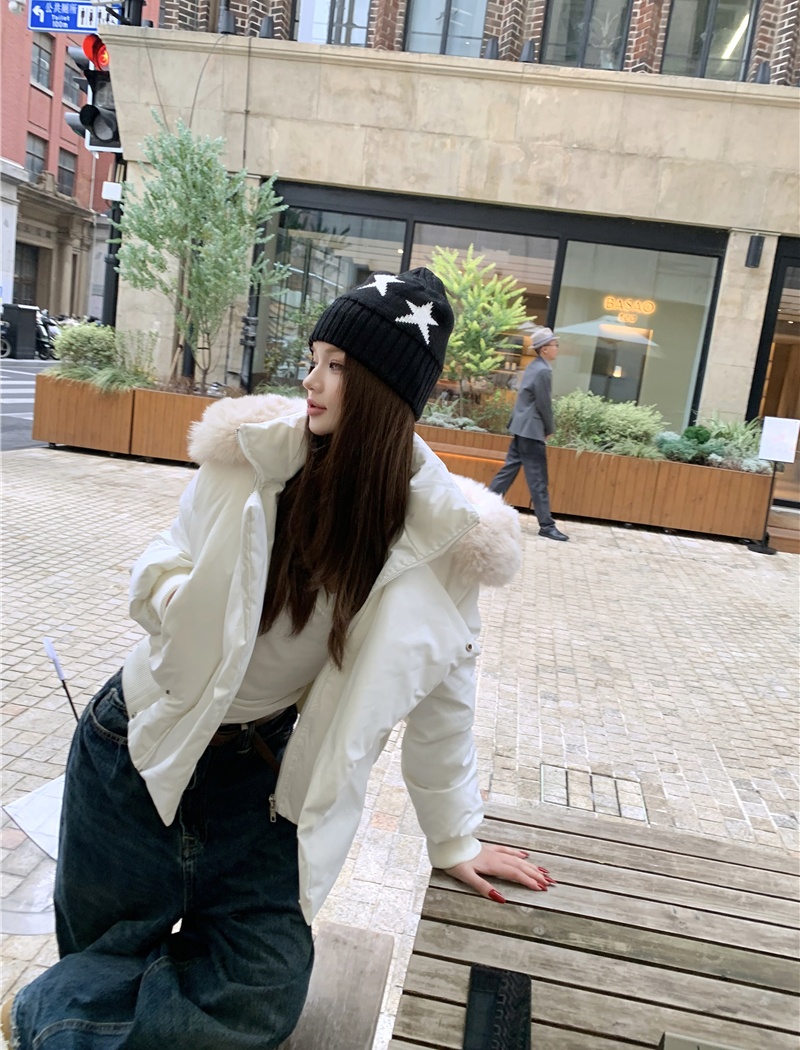 Fur collar couples coat all-match American style cotton coat