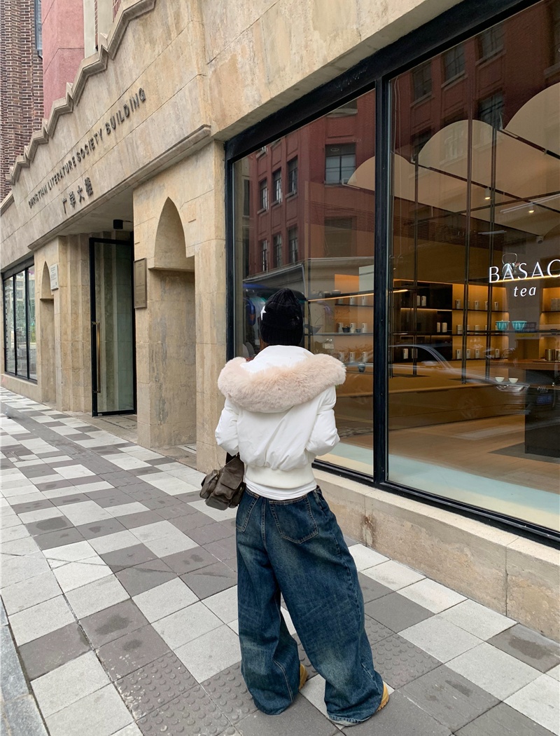 Fur collar couples coat all-match American style cotton coat