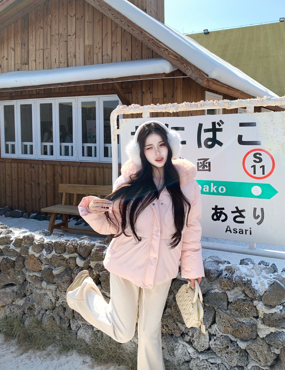 Thermal pink coat hooded cotton coat for women