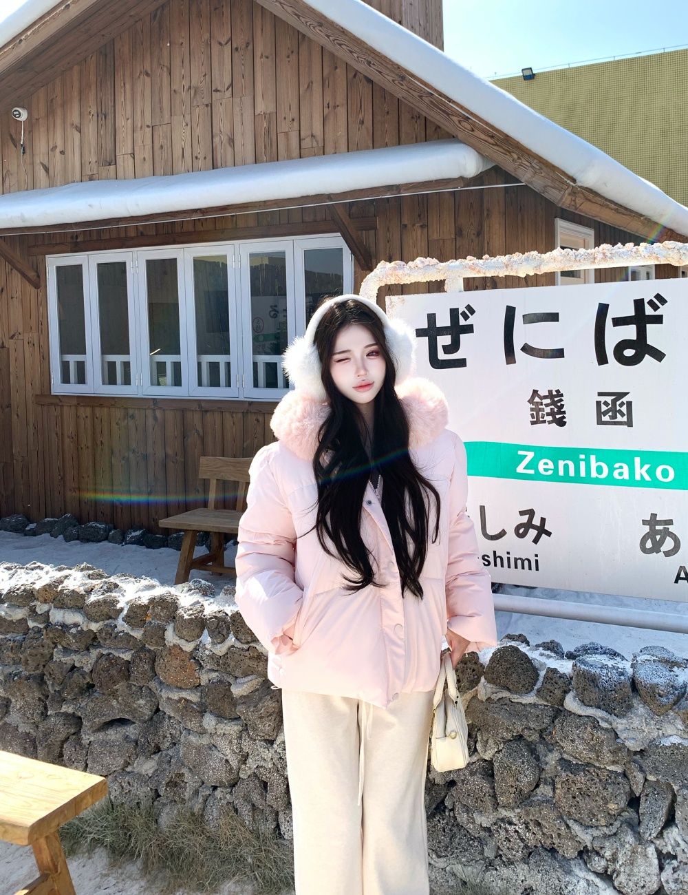 Thermal pink coat hooded cotton coat for women