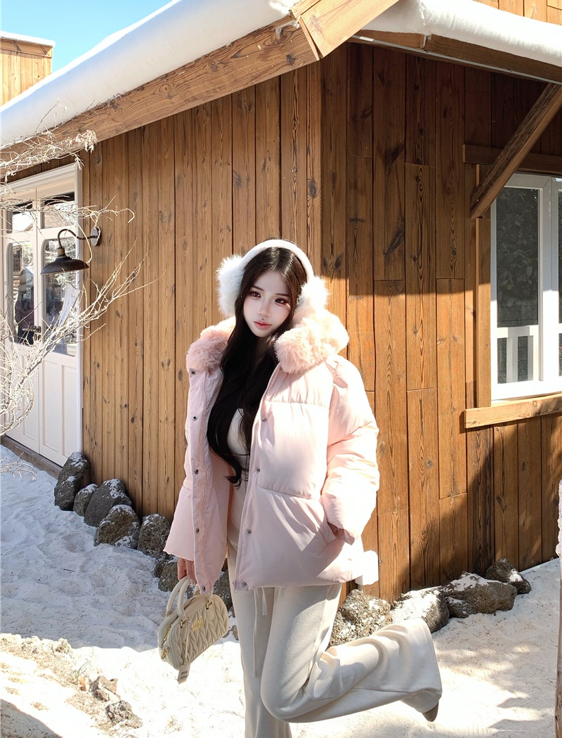 Thermal pink coat hooded cotton coat for women
