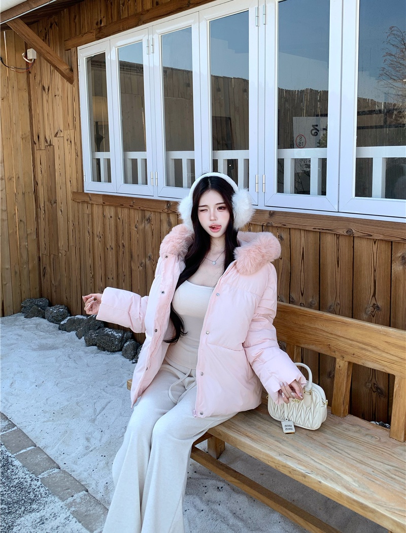 Thermal pink coat hooded cotton coat for women