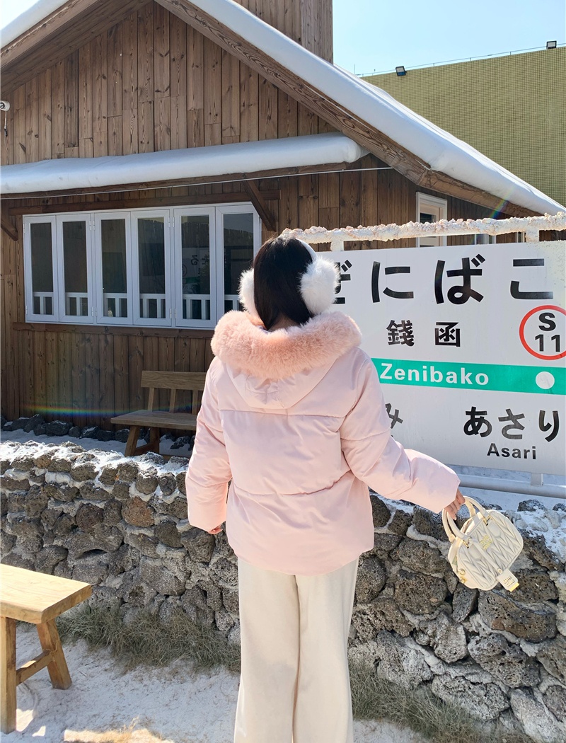 Thermal pink coat hooded cotton coat for women